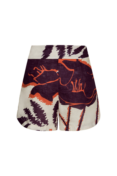 Tomaso Linen Short / Ecru - Purple Gladiolos